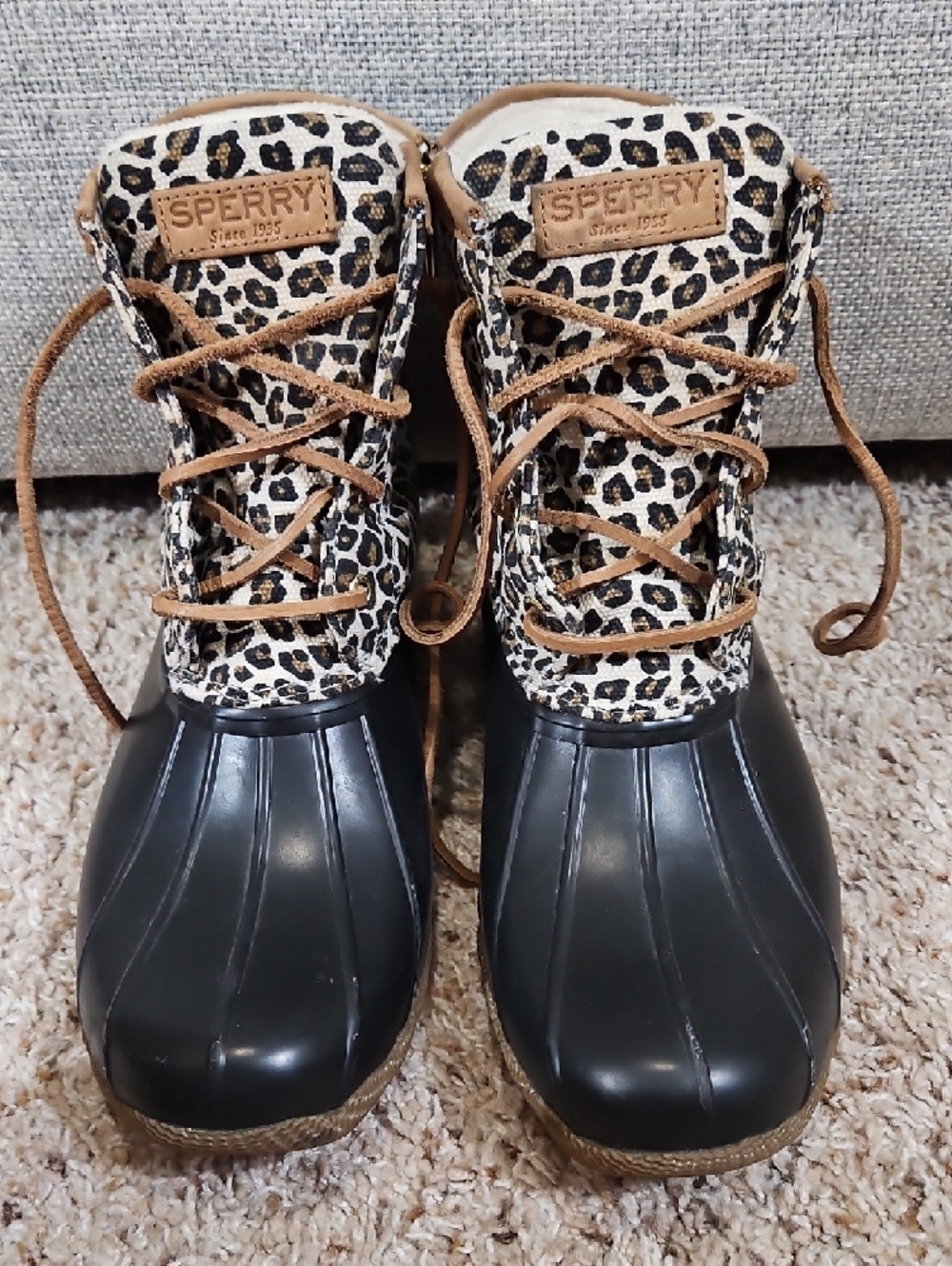 Sperry Women's Leopard Print Lace-Up Duck Boots